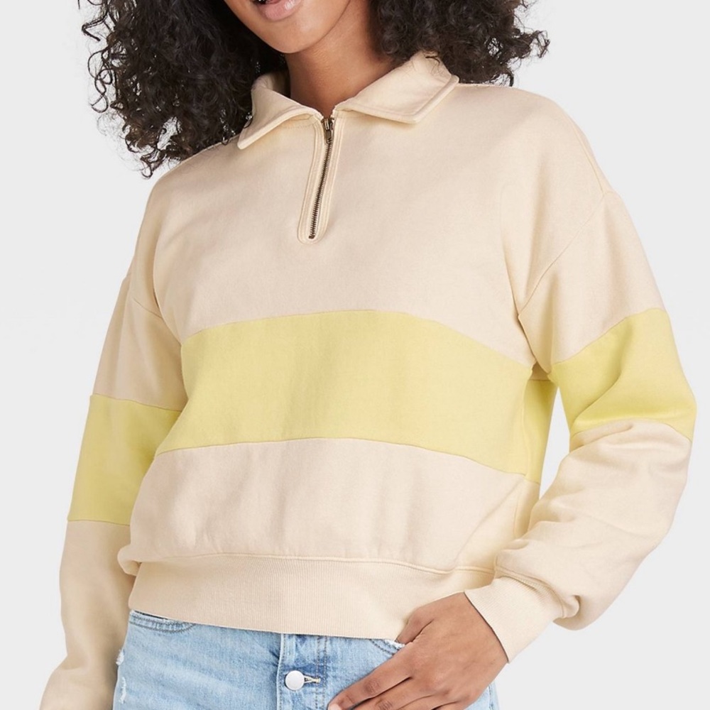 Striped quarter zip pullover sweatshirt